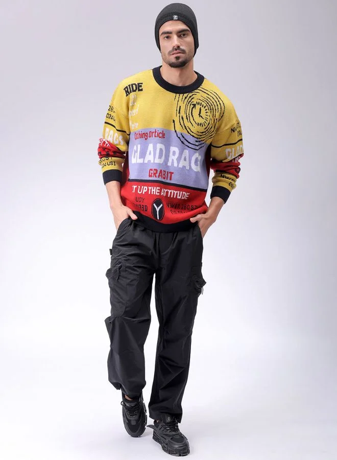 The Indian Garage Co Men Oversized Graphic Crew Neck Sweater