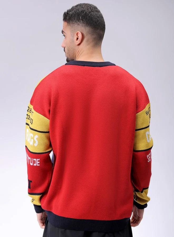 The Indian Garage Co Men Oversized Graphic Crew Neck Sweater