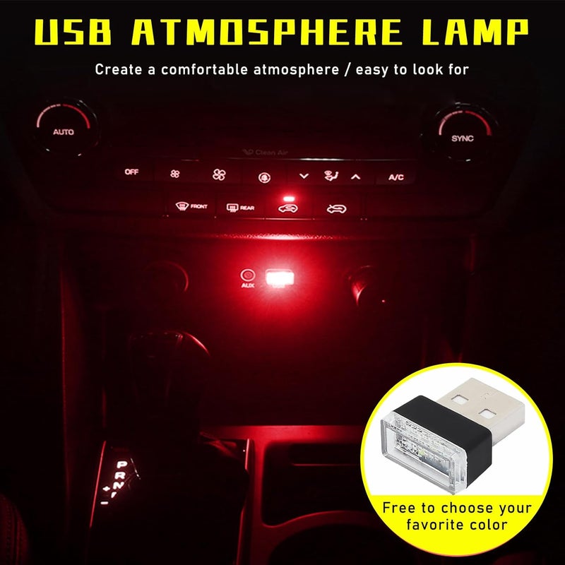 Augeny 4 PCS USB LED Car Interior Atmosphere Lamp, Plug-in USB Decor Night Light, Portable Auto Ambient Lighting Kit, Universal Vehicle Interior Accessories for Most Cars (2 Red+2 Ice Blue) - Image 4