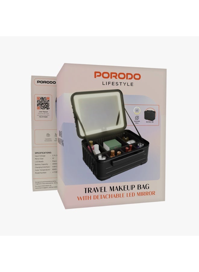 بورودو حقيبة مكياج للسفر مع مرآة LED وإضاءة قابلة للتعديل / إكسسوارات شعر / مرآة قابلة للفصل / مرآة محمولة وإكسسوارات مكياج / مقاس سفر 12 بوصة - أسود - Image 5