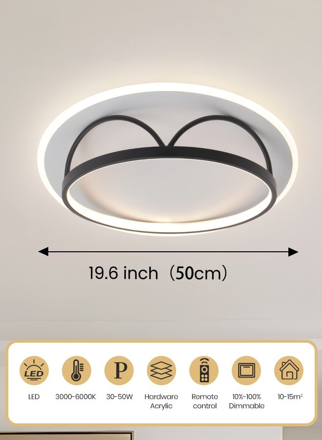 YATAI LIGHTING YATAI Round LED Flush Mount Ceiling Light, 30–50W Dimmable Modern Fixture with Remote, 3000K–6000K Adjustable Color, Black & White Design for Bedroom, Living Room, Study,50cm - Image 3
