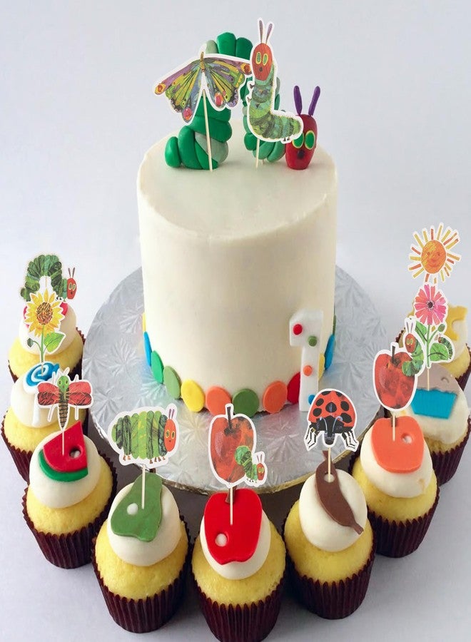 HIKLO Hungry Caterpillar Cupcake Topper - Caterpillar Birthday Party Decorations, Fruit Theme Baby Shower Party Supplies, Butterfly Cake Decorations, Spring Flower Cake Smash Photo Props - Image 1