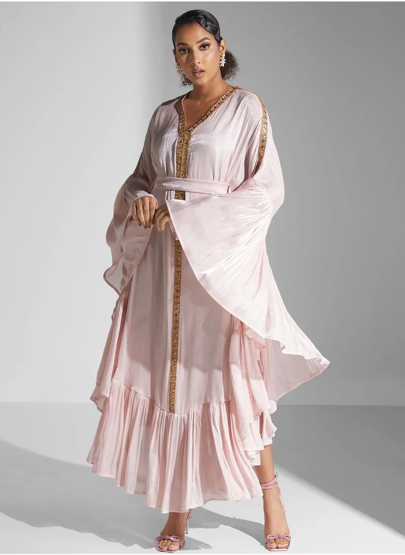 Yaser albik Ruffled Sleeve Maxi Dress