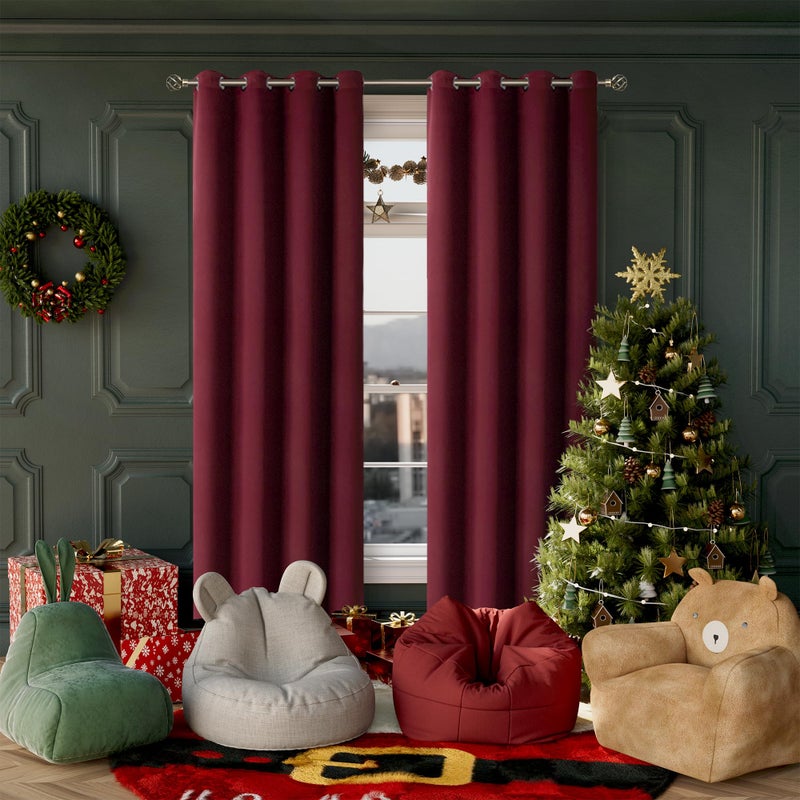 BGment Christmas Blackout Curtains - Grommet Thermal Insulated Room Darkening Bedroom and Living Room Curtains, Set of 2 Curtain Panels (52 x 84 Inch, Burgundy) - Image 2