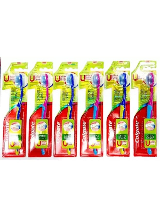 كولجيت فرشاة أسنان كولجيت سليم سوفت (شعيرات ناعمة) عبوة من 6 فرش أسنان ناعمة (6 فرش أسنان) - يدوية، للكبار، متعددة الألوان