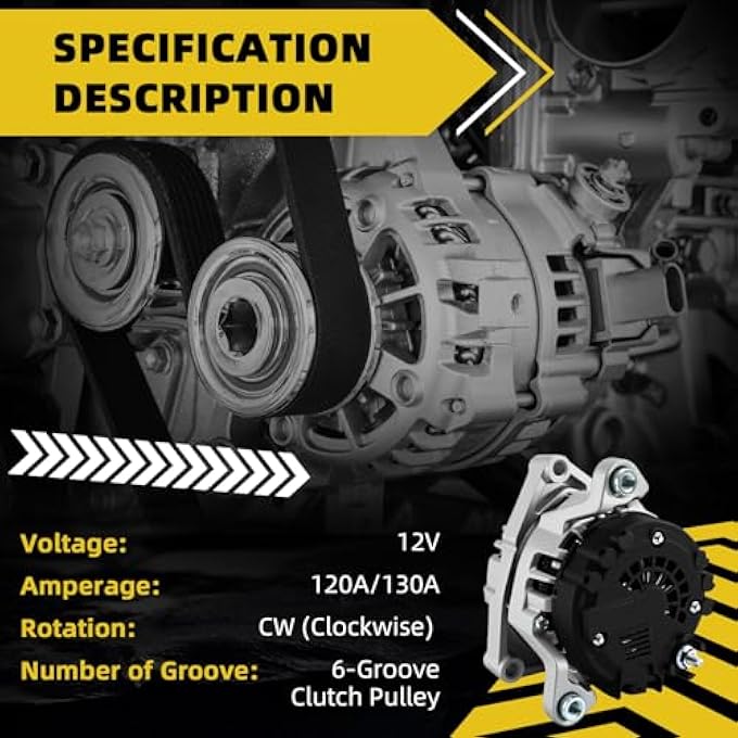 HXYBBGS 440637 FG12S031 Alternator Compatible with Chevrolet Cruze 2011 Trax 2015-2021 Buick Encore 2013-2021 1.4L 12V 130A/120A 6-Groove Clutch Pulley - Image 3
