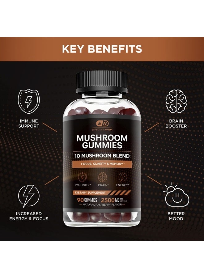 Effective Nutra Mushroom Gummies 10 Blend - Mushroom Complex 2500mg - Brain Booster, Immune Support, Energy - Mushroom Supplement for Men & Women (90ct) - Image 2