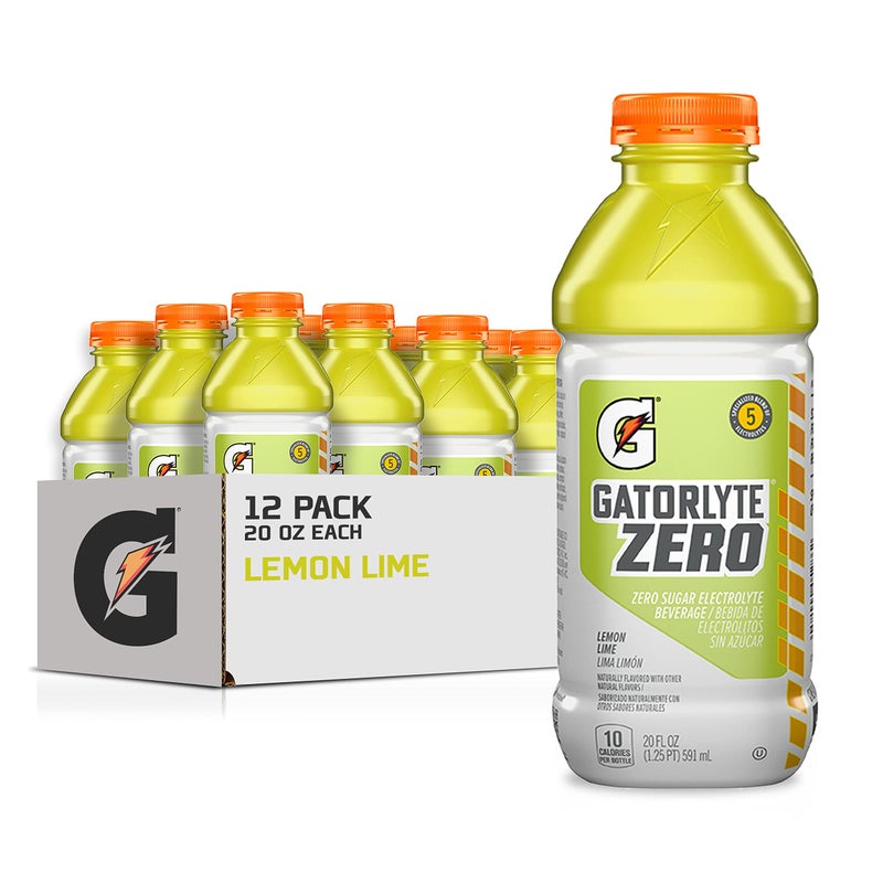 Gatorlyte Zero Electrolyte Beverage, Lemon Lime, Zero Sugar Hydration, Specialized Blend of 5 Electrolytes, No Artificial Sweeteners or Flavors, 20 Fl Oz Bottles (Pack of 12) - Image 1