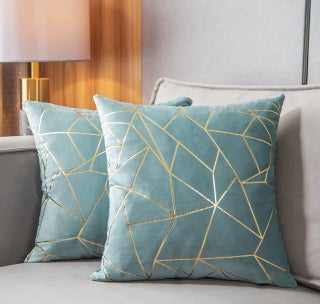 YONGLIU Pack of 2 Velvet Cushion Cases Decorative Gold Foil Geometric Pattern Soft Square Throw Pillow Covers for Modern Homes Couch Sofa Bedroom Living Room Car(Light Blue and Gold  18X18 ) - pzsku/Z45BAFA689207256555F6Z/45/1749650737/8ac32a87-1061-4b99-8c62-5274ebc739f1