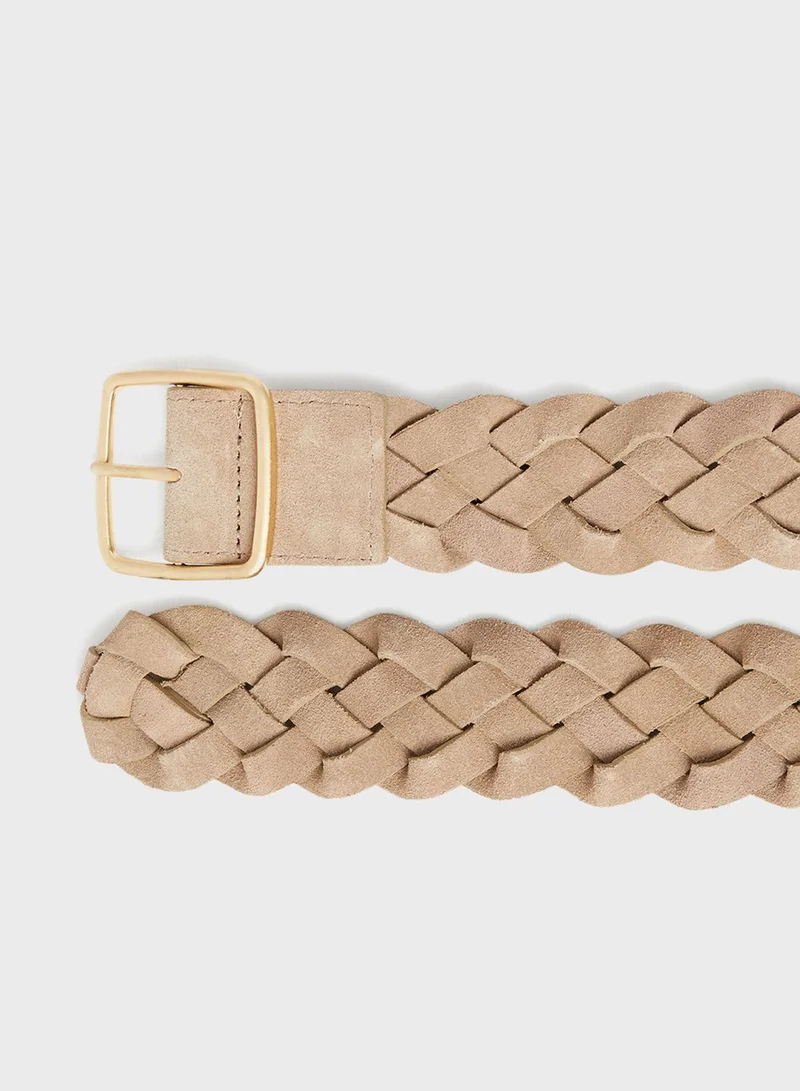 MANGO Braided Leather Belt