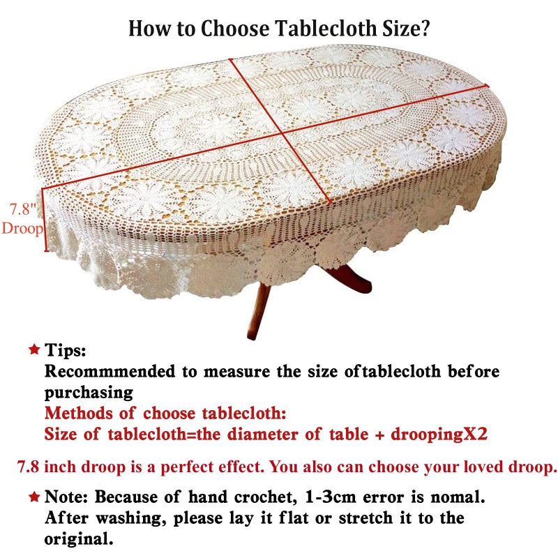 USTIDE Vintage Oval Crochet Tablecloth Beige Cotton Lace Table Cover Rustic Oval Table Overaly for Wedding/Party  59""x82.6"" - Image 2