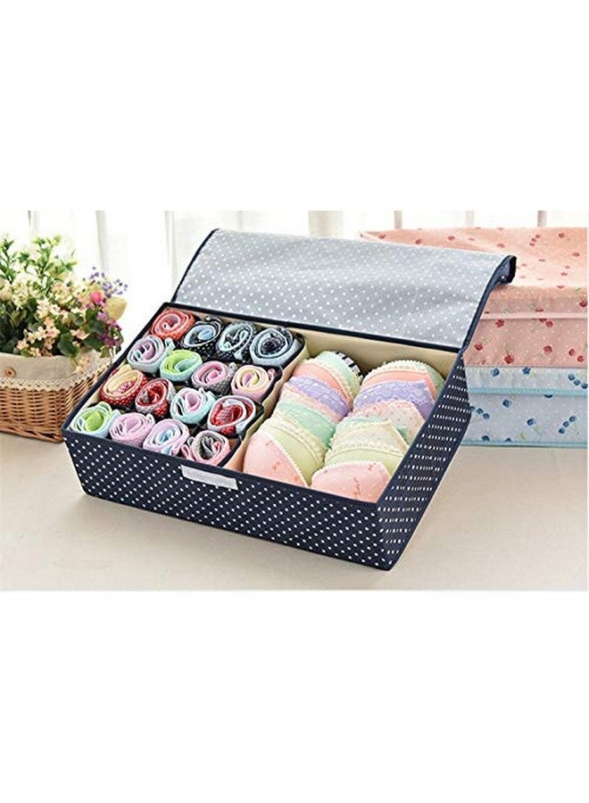 Styleys Styleys 16+1 Multi Compartment Foldable Storage Box / Closet Organizer / Drawer Organizer, Undergarments Storage for Socks, Bra, Panty, Tie, Scarf, etc. (Navy Blue Polka S1016A, Fabric)  - Image 1