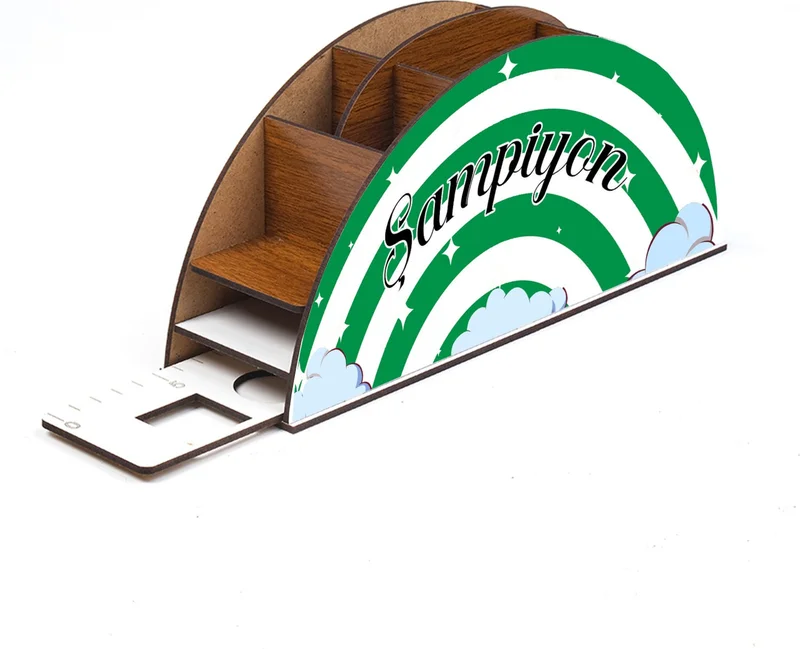 نوتبا Wooden Green White Rainbow Ruler Desktop Pen Holder Box Organizer For Kids gk6