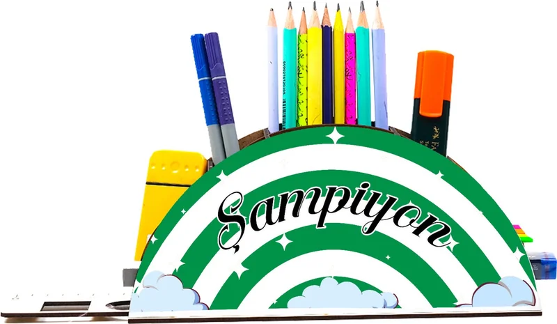 نوتبا Wooden Green White Rainbow Ruler Desktop Pen Holder Box Organizer For Kids gk6