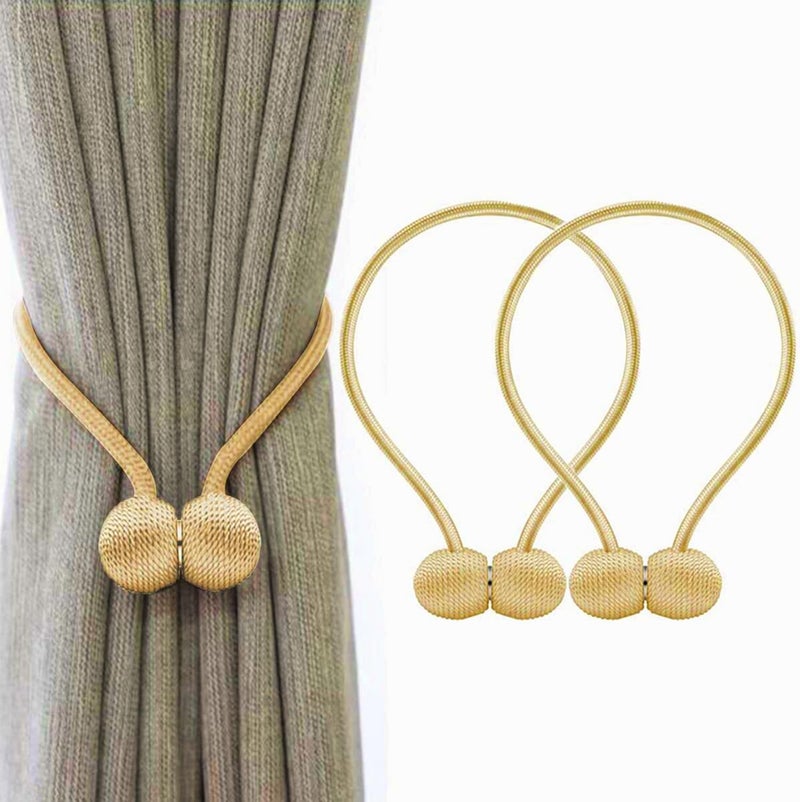 INOVERA (LABEL) 2 Pieces Window Curtain Tiebacks Drapery Hold-Backs Band for Office Home Decorative (Pair 1, Gold) - Image 1