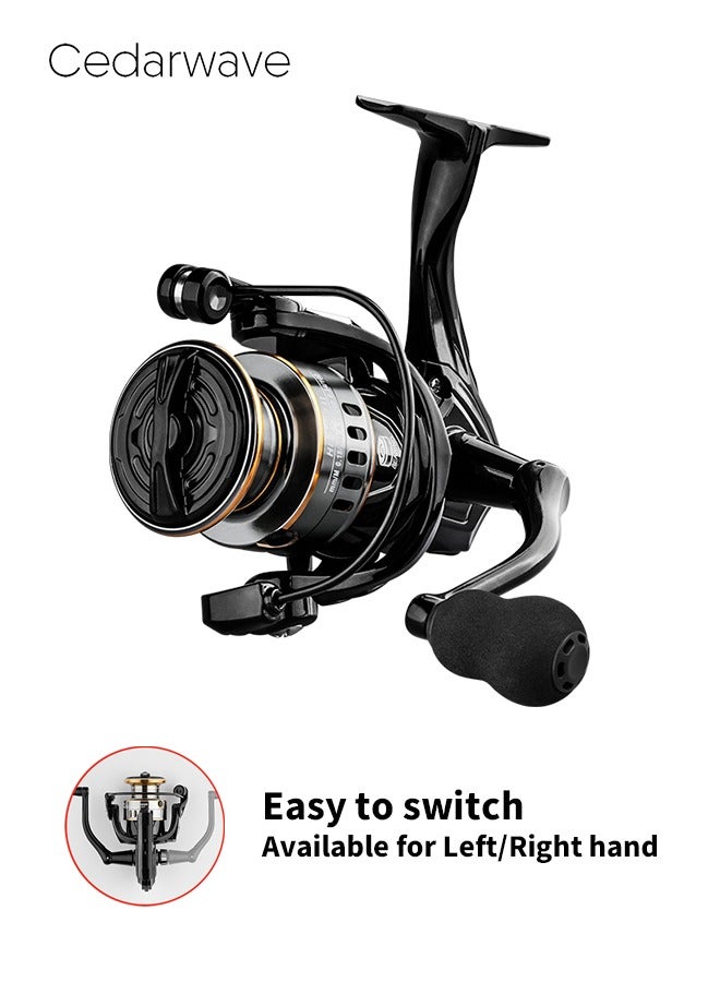 سيدارويف بكرة دوارة معدنية بالكامل، أقصى سلاسة سحب 10 كجم، تروس معدنية 5.2:1، محور نحاسي، هيكل إطار عالي القوة، عجلة EVA غير قابلة للانزلاق، مقاومة للماء، أداء عالي للصيد الاحترافي، مثالية لصيد الأسماك في المياه العذبة أو مياه البحر - Image 1