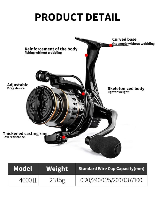 سيدارويف بكرة دوارة معدنية بالكامل، أقصى سلاسة سحب 10 كجم، تروس معدنية 5.2:1، محور نحاسي، هيكل إطار عالي القوة، عجلة EVA غير قابلة للانزلاق، مقاومة للماء، أداء عالي للصيد الاحترافي، مثالية لصيد الأسماك في المياه العذبة أو مياه البحر - Image 4