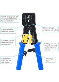 Generic Petechtool Rj45 Professional Crimp Tool Pass Through Cat5 Cat5E Cat6 Heavy Duty Crimping Tool Blue For Rj45 Rj12 Regular And End-Pass-Through Connectors With 20Pieces Rj45 Cat6 Connectors And 5 Free B  - Image 2