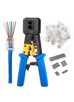Generic Petechtool Rj45 Professional Crimp Tool Pass Through Cat5 Cat5E Cat6 Heavy Duty Crimping Tool Blue For Rj45 Rj12 Regular And End-Pass-Through Connectors With 20Pieces Rj45 Cat6 Connectors And 5 Free B  - Image 1