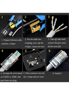 Generic Petechtool Rj45 Professional Crimp Tool Pass Through Cat5 Cat5E Cat6 Heavy Duty Crimping Tool Blue For Rj45 Rj12 Regular And End-Pass-Through Connectors With 20Pieces Rj45 Cat6 Connectors And 5 Free B  - Image 5