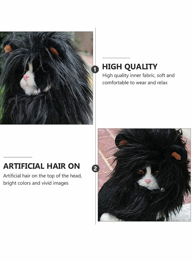 SYOSI Pet Wig, Cat Dog Lion Hair Headwear Headgear Cosplay Costume Festival Character Dress Up Toy for Puppy Kitten (Black) - Image 4
