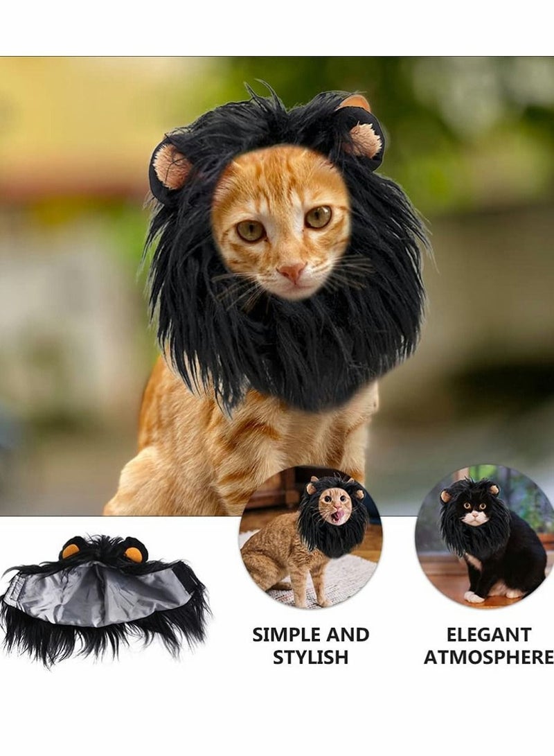 SYOSI Pet Wig, Cat Dog Lion Hair Headwear Headgear Cosplay Costume Festival Character Dress Up Toy for Puppy Kitten (Black) - Image 2
