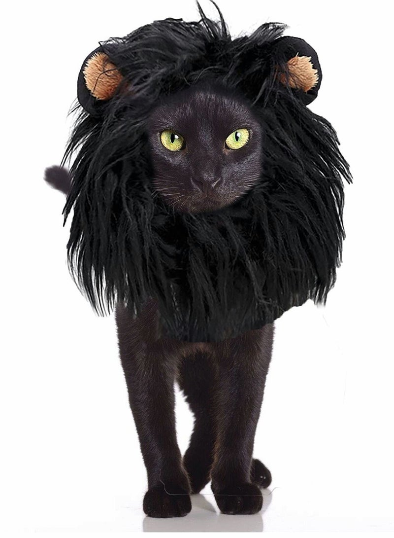 SYOSI Pet Wig, Cat Dog Lion Hair Headwear Headgear Cosplay Costume Festival Character Dress Up Toy for Puppy Kitten (Black) - Image 1