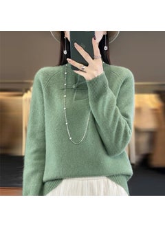Generic New Chinese Style Knitwear Pullover Sweater Womens High-End Feel Stylish Pure Wool Knit Base Layer Crew Neck Pattern Green  - Image 1