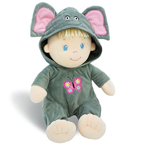 June Garden 12 Sweet Dolly Jacqueline Stuffed Ultra Soft Baby Elephant Doll for Birth and Up Removable Grey Outfit - Image 1