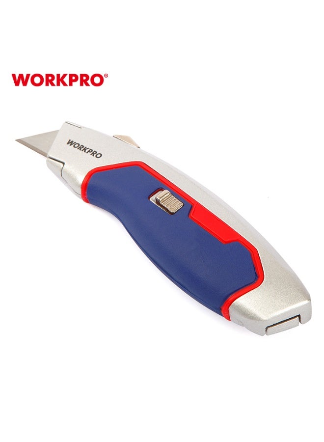 WORKPRO WP213011 Heavy Duty Aluminum Body Retractable Touch-Up Utility Knife + 3 Pcs Replacement Blades - Image 4