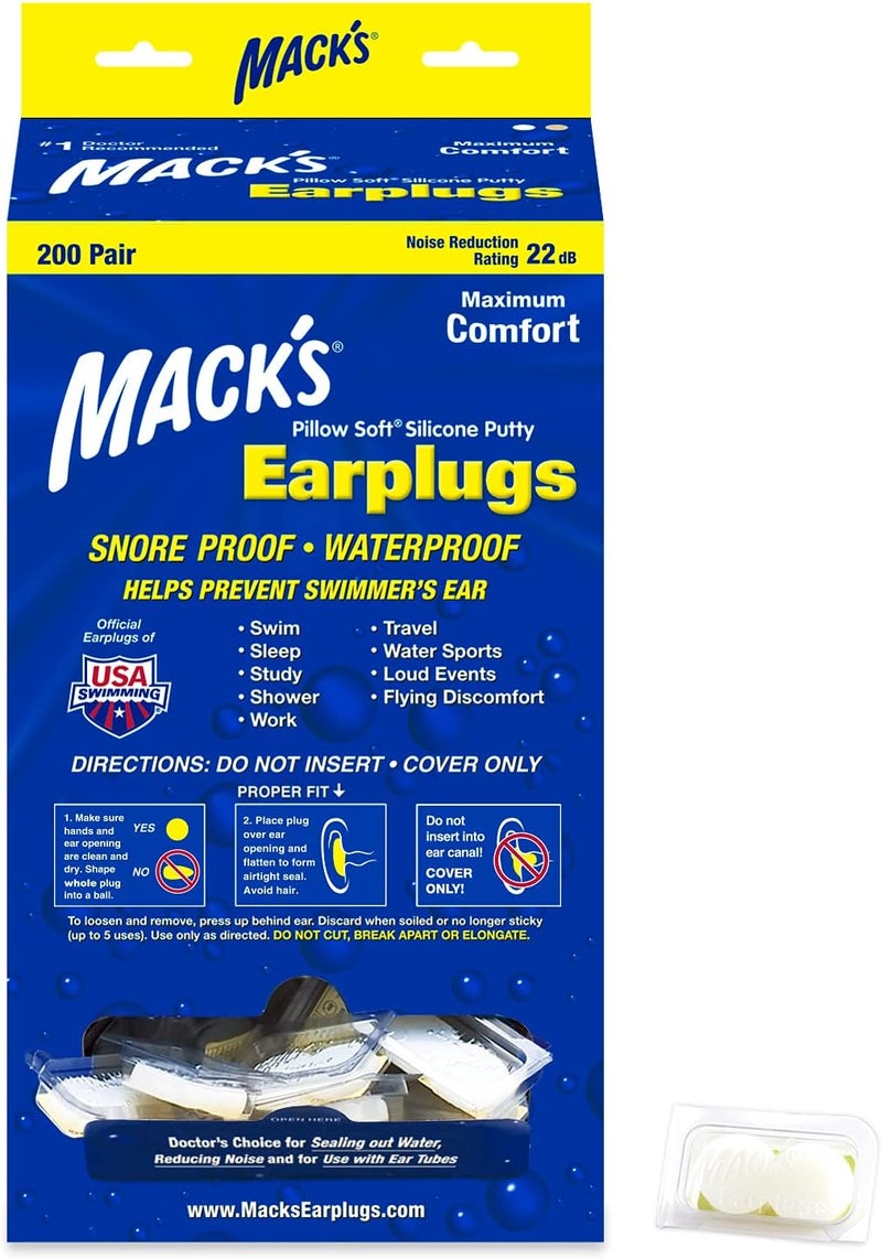 Mack's Pillow Soft Silicone Ear Plugs - Clear, 200 Pairs for Noise Reduction and Water Protection - Image 1