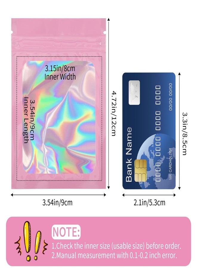 Svaldo Holographic Mylar Bags with Window, Pack of 100, Pink Ziplock Bags for Sample Jewelry Bracelet Packaging, Candy Packaging, Food Storage, 3.15x3.54 inch, 3 Mil - Image 2