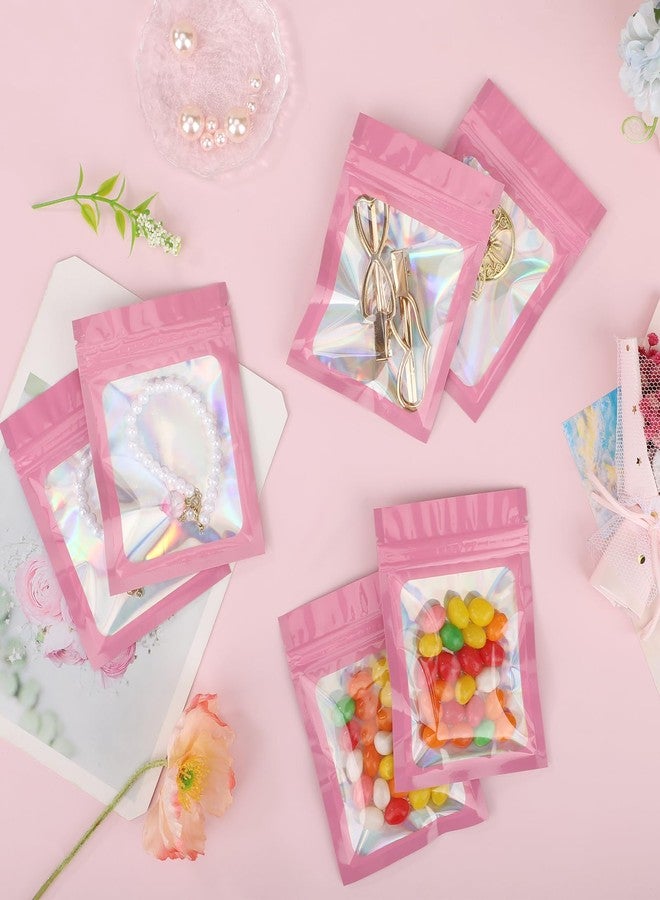 Svaldo Holographic Mylar Bags with Window, Pack of 100, Pink Ziplock Bags for Sample Jewelry Bracelet Packaging, Candy Packaging, Food Storage, 3.15x3.54 inch, 3 Mil - Image 5