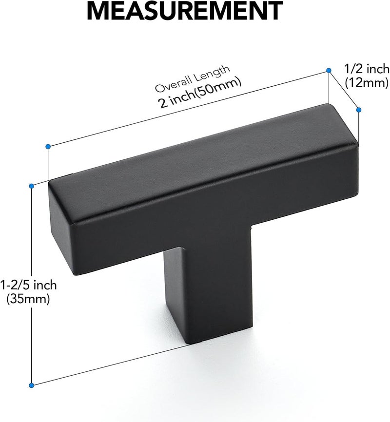 HOME EDIT 2 Pack Matte Black Cabinet Knobs 2 Inch - Black Drawer Knobs Single Hole Black Square Hardware Drawer Pulls for Kitchen Cabinets and Dressers - Image 2