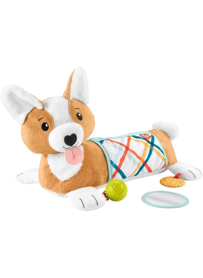 3-In-1 Puppy Tummy Wedge Plush With Teether Rattle & Mirror Toys For Infants