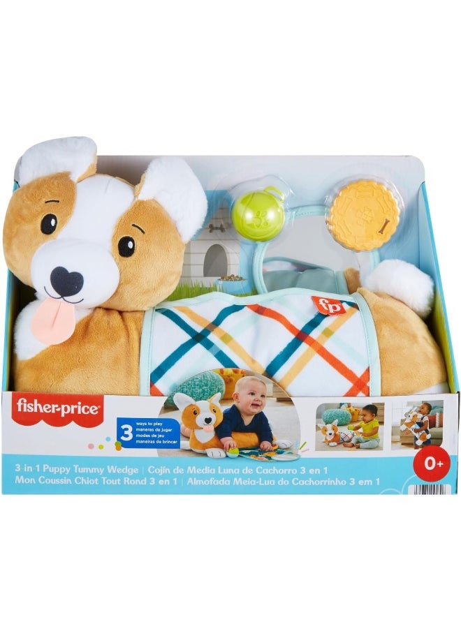3-In-1 Puppy Tummy Wedge Plush With Teether Rattle & Mirror Toys For Infants