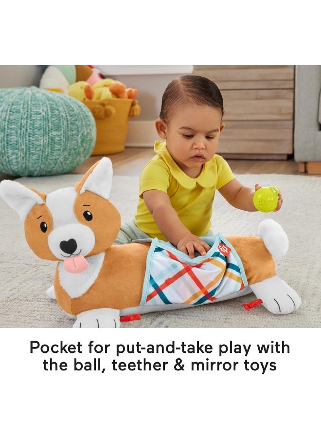 3-In-1 Puppy Tummy Wedge Plush With Teether Rattle & Mirror Toys For Infants