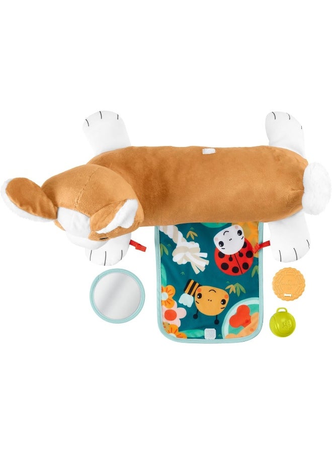 3-In-1 Puppy Tummy Wedge Plush With Teether Rattle & Mirror Toys For Infants
