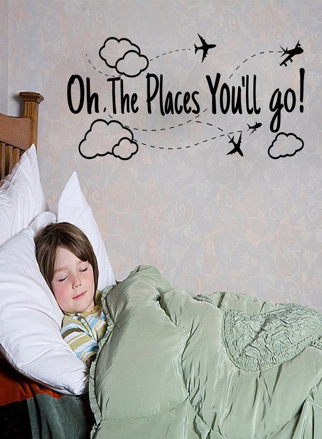 SUPERDANT Black PVC Travel Wall Stickers Oh The Places You Will Go Vinyl Wall Decor Inspirational Motivational Quotes Decals for Home Bedroom Office Decoration School Dormitory Decor 30x11.4in - Image 3