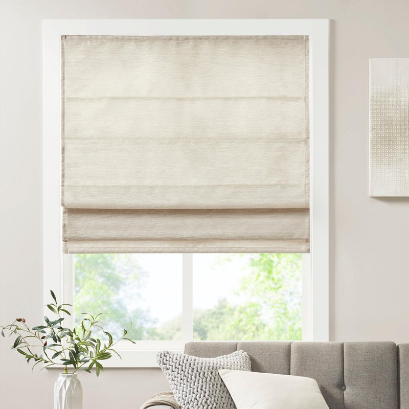 madison park Madison Park Galen Cordless Fabric Privacy Single Panel Darkening Energy Efficient Roman Shade Window Curtain 39W x 64L Printed Faux Silk Ivory 