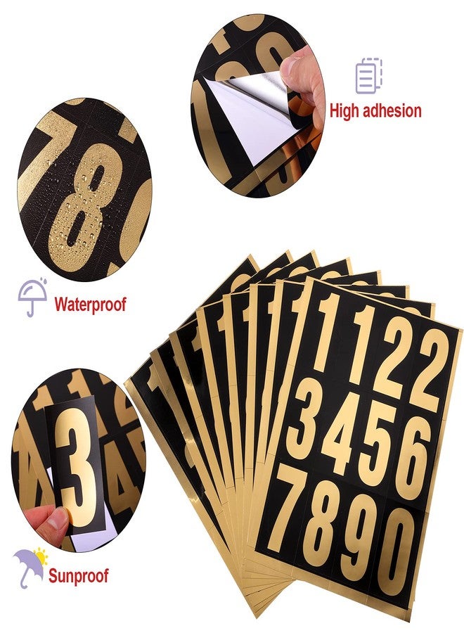 Tenare 96 Pieces 8 Set Reflective Mailbox Numbers Vinyl Waterproof Numbers 0-9 Self Adhesive for Outside Signs Door Trucks Address Trash Cars Home Business(3 Inch,Gold in Black) - Image 3