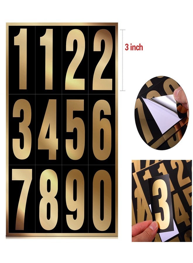 Tenare 96 Pieces 8 Set Reflective Mailbox Numbers Vinyl Waterproof Numbers 0-9 Self Adhesive for Outside Signs Door Trucks Address Trash Cars Home Business(3 Inch,Gold in Black) - Image 2