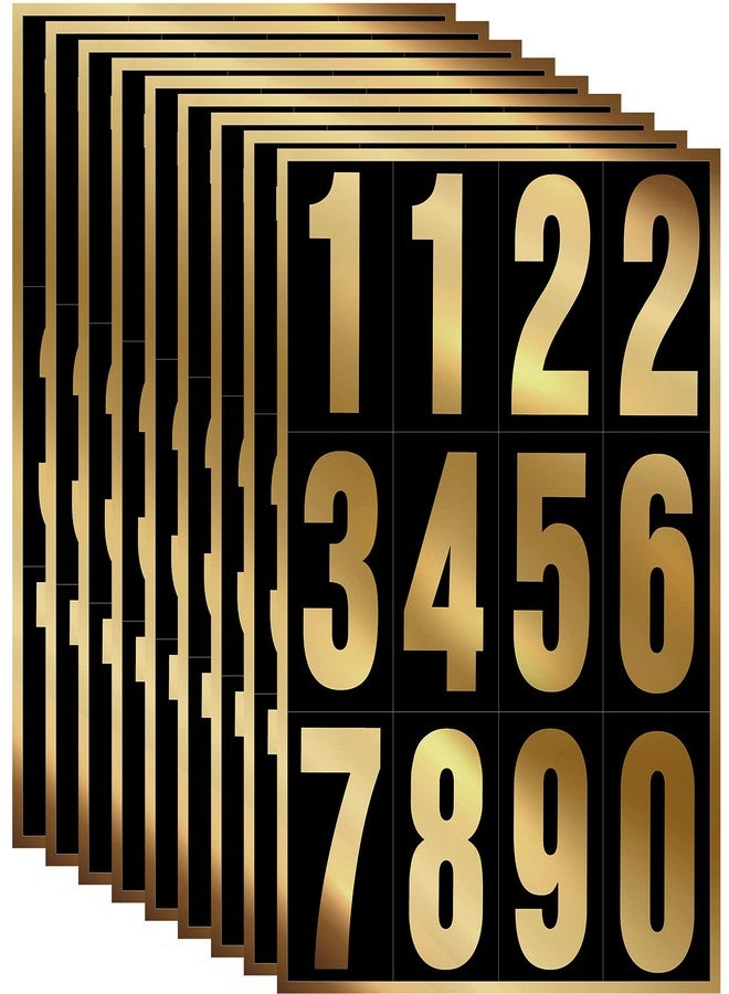 Tenare 96 Pieces 8 Set Reflective Mailbox Numbers Vinyl Waterproof Numbers 0-9 Self Adhesive for Outside Signs Door Trucks Address Trash Cars Home Business(3 Inch,Gold in Black) - Image 1