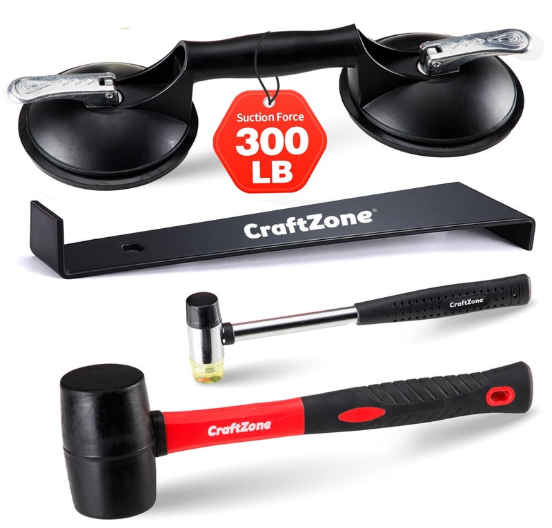 CRAFTZONE 4PC Laminate Flooring Tools, Floor Gap Repair Tool Set with Suction Cup & Rubber Mallet Hammer, Fixer Tool for Floating Wood Floors - Image 1