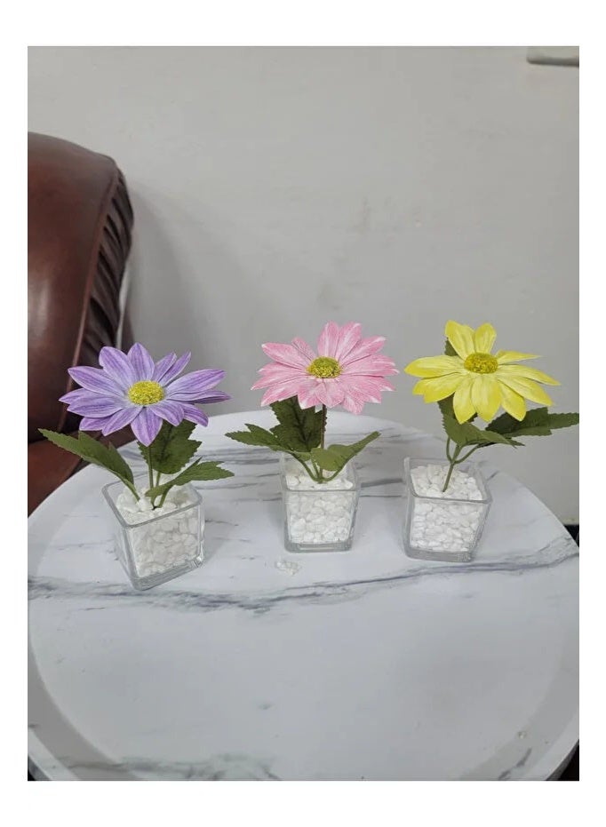 co arma Artificial dahlia flowers in glass pots, 3-piece set, assorted colors - Image 3