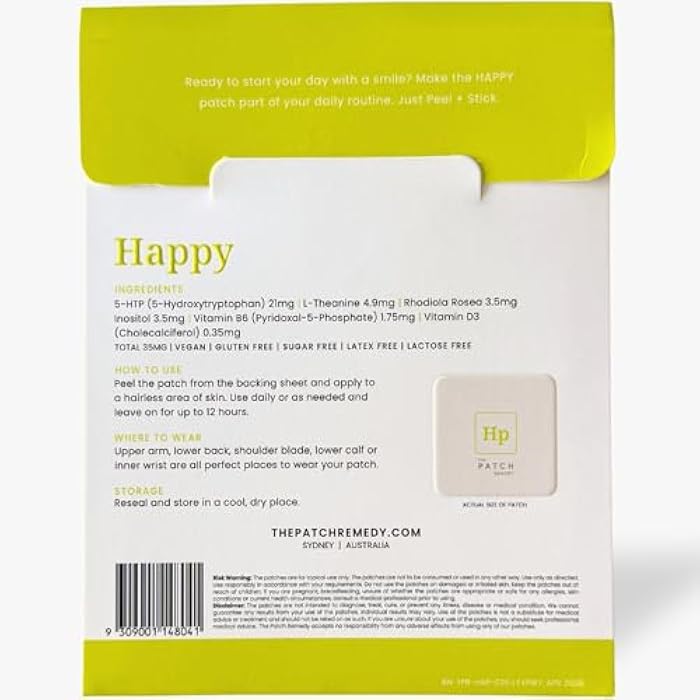 The Patch Remedy Happy Patch | 5-HTP, L-Theanine, Rhodiola, Inositol, B6, Vitamin D3 | 30 Patches - Image 2
