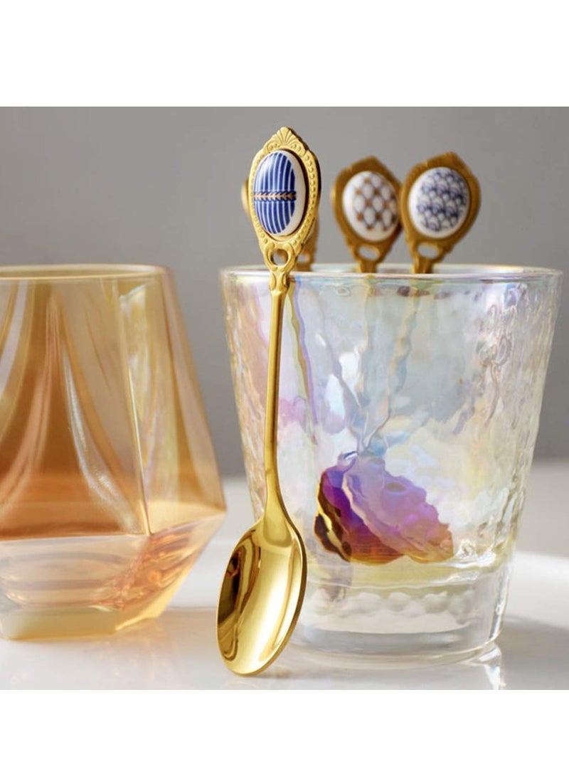 SYOSI Small Spoons Dessert Spoons Tiny Spoon Light Luxury Stainless Steel Golden Coffee Spoon Mixing Spoons with Ceramic Handle Stainless Steel Scoop Spoons Spoon Set Teaspoon Spoon Soup Spoon - Image 3