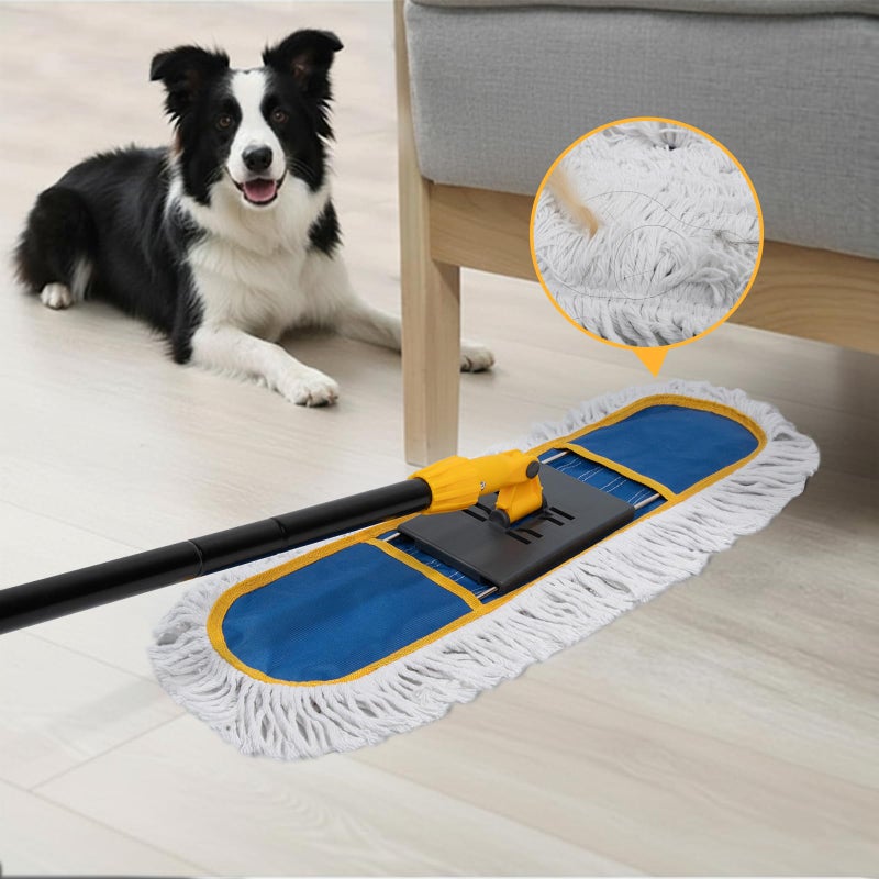 TrueYee 24" Dust Mop for Floor Cleaning, Large Areas Dry & Wet Mop with 2 Washable Cotton Pads, Efficiently Picks Up Pet Hair & Dust for Hardwood, Tile, Laminate, Patio - Image 4