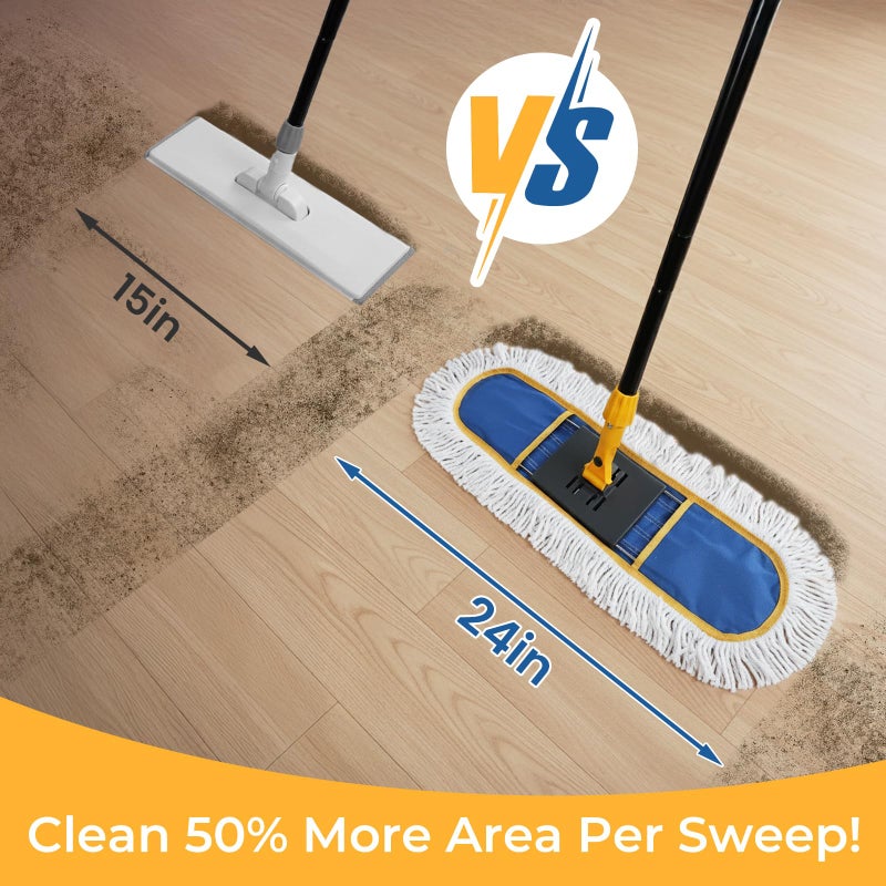 TrueYee 24" Dust Mop for Floor Cleaning, Large Areas Dry & Wet Mop with 2 Washable Cotton Pads, Efficiently Picks Up Pet Hair & Dust for Hardwood, Tile, Laminate, Patio - Image 3