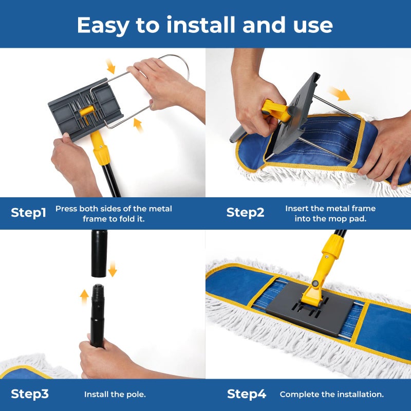 TrueYee 24" Dust Mop for Floor Cleaning, Large Areas Dry & Wet Mop with 2 Washable Cotton Pads, Efficiently Picks Up Pet Hair & Dust for Hardwood, Tile, Laminate, Patio - Image 5